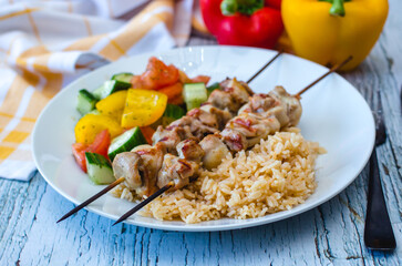 Chicken Souvlaki With Rice and Vegetables 