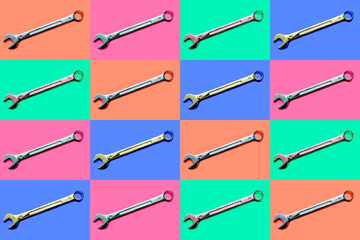 wrenches on different backgrounds. concept of working tools. beautiful background.