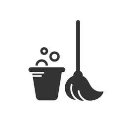 Mop And Bucket Icon. Home cleaning vector icon isolated on white background