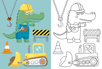 construction element cartoon with happy crocodile