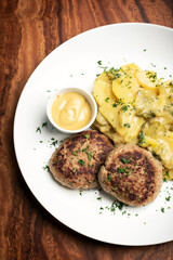 german frikadellen meatballs with creamy onion fried potatoes