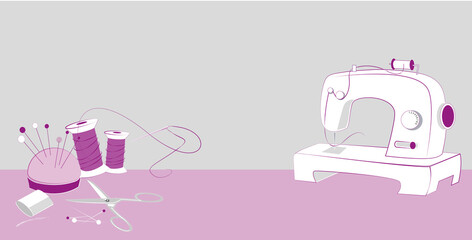 Atelier couture - bannière rose et grise