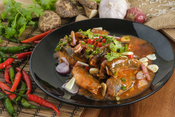 Spicy Canned Sardine Salad, Thai fast food with ingerdient.