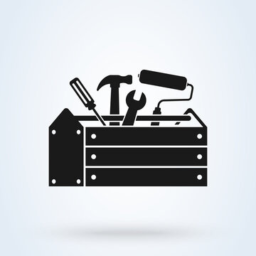 Tool box, contractor icon. Toolbox, toolkit, instrument Vector illustration app