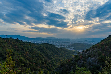 Naklejka premium Fukuyama City seen from the top of the mountain. (Cloudy)