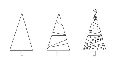 Fototapeta premium Vector illustration of a Christmas tree. Linear style. Decoration of a vector silhouette of a fir tree.