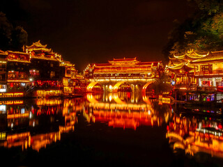 HUNAN,CHINA 1 september 2017 - night scenic view at Phoenix ancient village(Fenghuang)