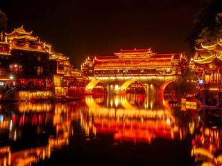 HUNAN,CHINA 1 september 2017 - night scenic view at Phoenix ancient village(Fenghuang)