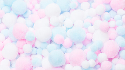 White, pink and blue soft pompons.