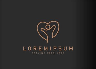 Human caring logo design. Vector illustration of abstract people and hearts in one line. Modern logo design with line art icon style.