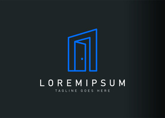 Open door logo design. Vector illustration of entrance and go to the room. Modern logo design with line art icon style.
