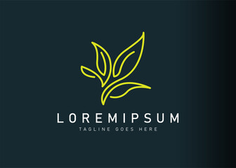 Nature logo design. Vector illustration of green plant leaves. Modern logo design with line art icon style.