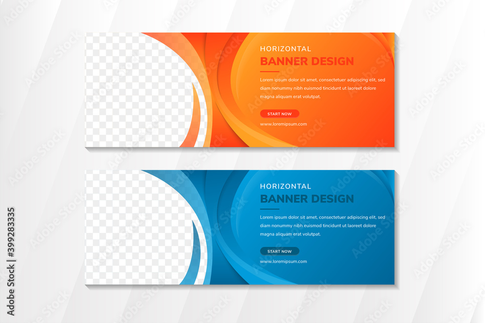 Poster set of abstract horizonal banner template design with curve element and orange gradient background. 