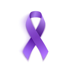 World cancer day purple ribbon isolated on white background.