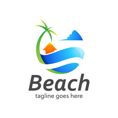 Fototapeta na wymiar Beach Logo Design Template