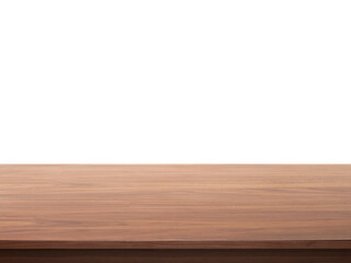 Wooden table top on white background