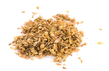 multi colored peppercorns on white background