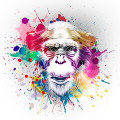 Colorful artistic monkey's head on background with colorful creative elements 