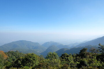 Sunset on mountains panoramic view in nature wallpaper background