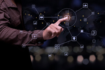 Technology fingerprint scan provides security. connection network.