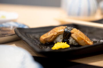 Japanese grilled foie gras sushi