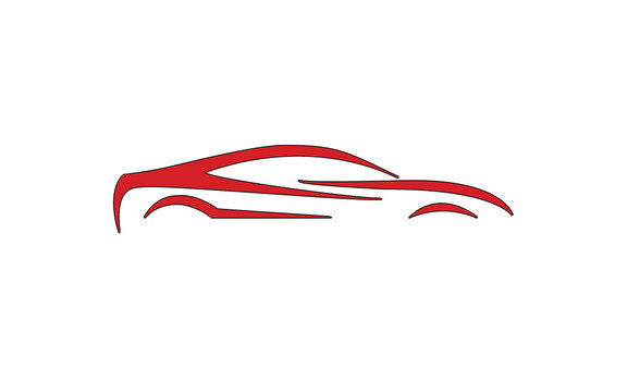 Red flat sports car icon on white background