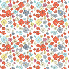 Vector seamless pattern with colorful illustration of beautiful flowers. For wallpaper, textile print, pattern fills, web page, surface textures, wrapping paper, design of presentation, graphic design