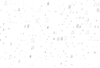 Light Silver, Gray vector background with music symbols.