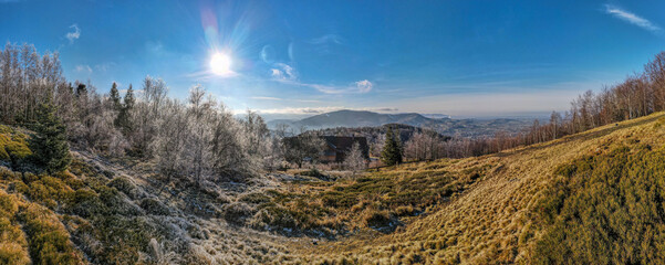 góry Beskid Śląski zimą z lotu ptaka, Równica na Śląsku w Polsce
