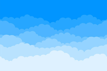 Cloud and sky vector seamless background. Blue sky and clouds in flat cartoon style