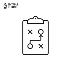 Plan icon. Strategy for achieving goals. Coach clipboard with team strategy. Vector outline icon with editable stroke