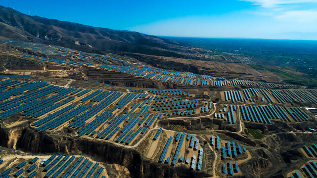 Aerial photography of outdoor solar photovoltaic base
