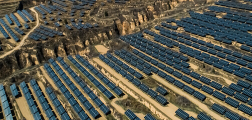 Obraz premium Aerial photography of outdoor solar photovoltaic base