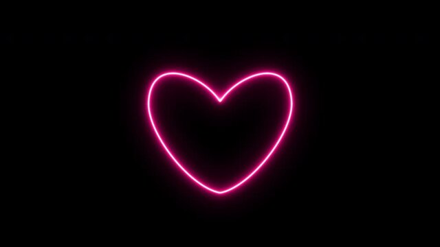 Pink love neon sign. Beating heart. Animation video footage. Looping realistic animation.