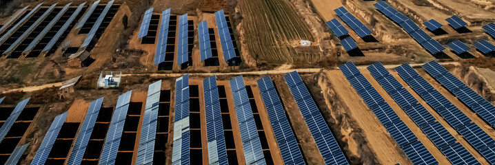 Aerial photography of outdoor solar photovoltaic base