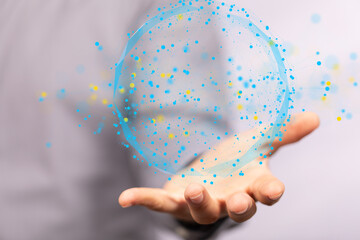 Businessman using data network with his fingers.