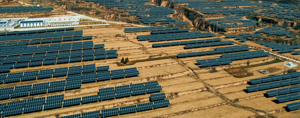 Aerial photography of outdoor solar photovoltaic base