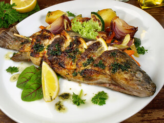 Grilled Trout with Potatos and Salad