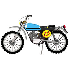 blue vintage dirt bike isolated on white background