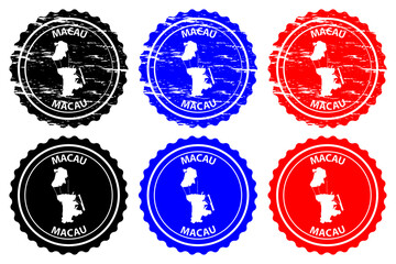 Macau - rubber stamp - vector, Macao Special Administrative Region of the People's Republic of China map pattern - sticker - black, blue and red