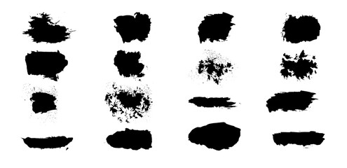 Grunge black paint brush strokes vector set. Collection of hand drawn brush stroke textures and stains. Grunge overlay. Watercolor brush. Design elements for frames, social media, banners, make up