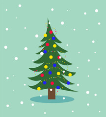 Christmas Fir Tree with Decorations, Traditional New Year Holiday Symbol Vector Illustration