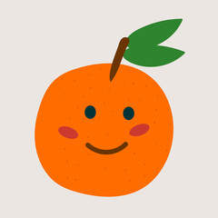 Vector illustration of merry cartoon tangerine with a cute face