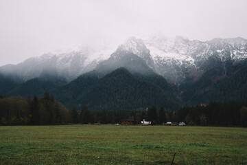 Mountain slope near small countryside