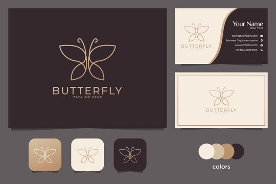 Butterfly Line Art Elegant Logo Design And Business Card