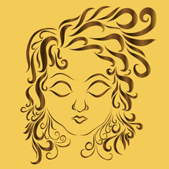 head of a princess girl with big eyes and curly brown hair