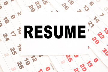 text RESUME on a sheet from Notepad.a digital background. business concept . business and Finance.