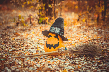Fototapeta na wymiar pumpkin, Halloween, hat, autumn, orange
