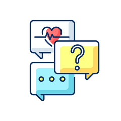 Free question to specialist RGB color icon. Health and medical-related questions. Live chat with doctors and nutritionists. Chatting with healthcare professionals. Isolated vector illustration