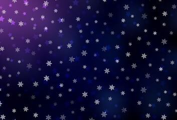 Dark Purple, Pink vector pattern with christmas snowflakes, stars.